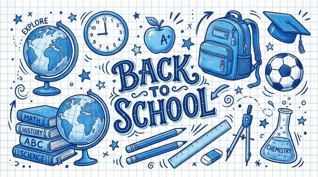 Back to school supplies illustration globe books backpack and academic elements for educational resources