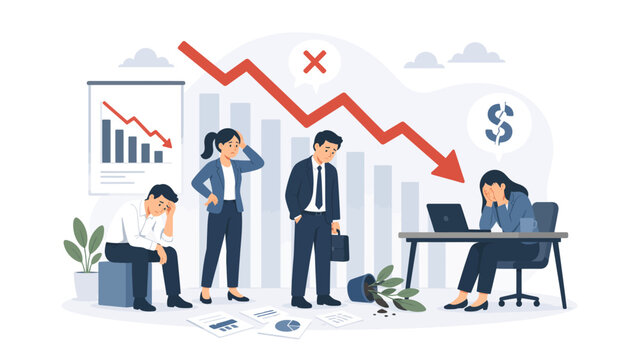 Business team analyzing financial crisis and declining growth chart