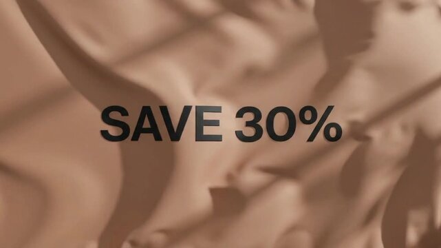 Save 30 percent minimalist black typography with soft moving shadows