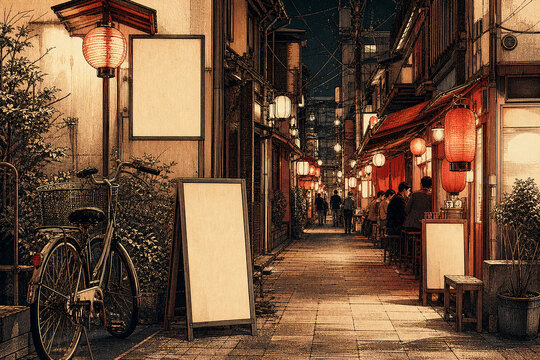 Blank Japanese Alley Travel Poster for Editorial Layout