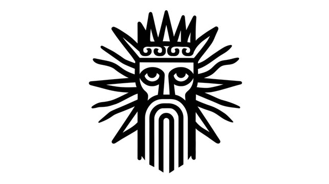 Stylized line art illustration of a king with crown and sunburst