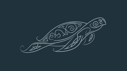 Obraz premium Stylized turtle design in white lines on dark background illustration
