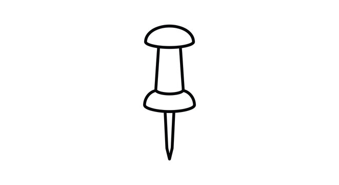 Pushpin Silhouette On White Background Simple Line Drawing