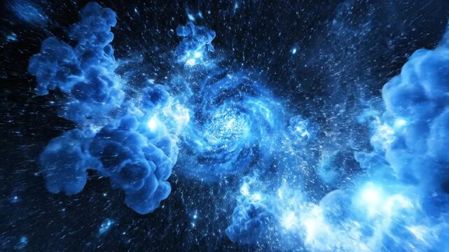 A stunning astronomical event unfolds in the vast galaxy with swirling clouds and stars.