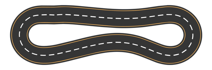 Fototapeta premium Top view of a grey race track loop with white dashed lines Vector