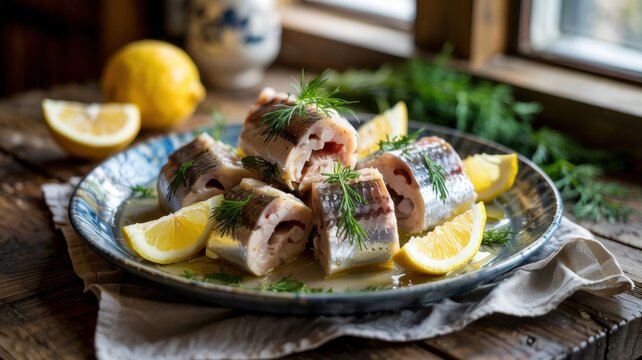 German cuisine. 
Marinated herring rolls (rolmops) are a traditional cold appetizer.