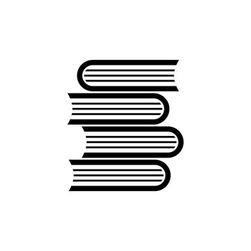 This is a minimalist vector illustration of a stack of books icon, featuring a simple, clean, and solid glyph style. The icon can be used as a symbol, sign, or logo
