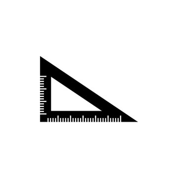 This is a minimalist vector illustration of a tringular ruler icon, featuring a simple, clean, and solid glyph style. The icon can be used as a symbol, sign, or logo