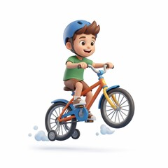 Fototapeta premium Happy child riding bicycle with helmet.