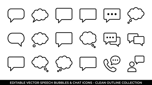 Collection of Speech Bubbles and Chat Icons for Communication Design.