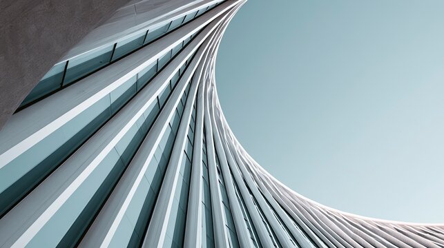 Modern curved skyscraper with glass windows and sleek design against sky