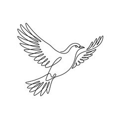 Obraz premium White Dove Flying With Outstretched Wings Line Art Illustration