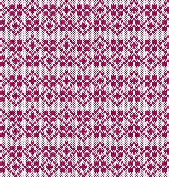 Seamless Nordic Knitting Pattern with Magenta and White Geometric Diamonds