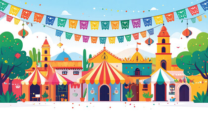 Obraz premium Vibrant Colorful Festival Tents Decorated.