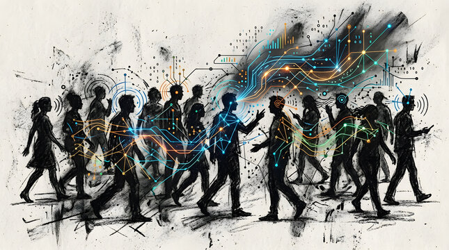 Multimodal AI Sensory Fusion in charcoal sketch and digital painting style, representing multimodal artificial intelligence models that process image, audio, and text in a single pipeline.