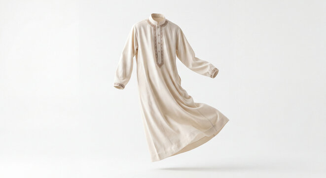 Traditional Saudi Thobe Floating on White Background