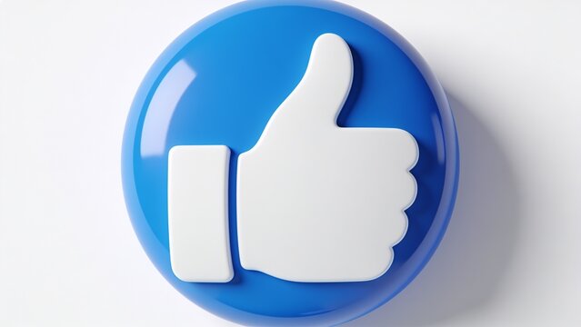 3D render of blue like button with positive approval feedback internet
