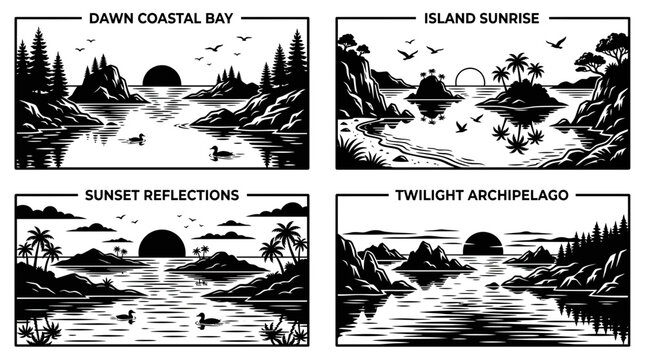 Serene Coastal Landscapes: Dawn, Sunrise, Sunset, Twilight