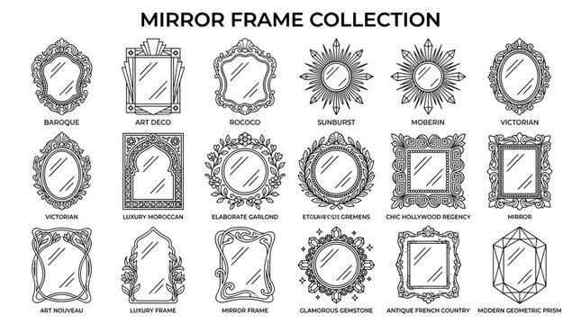 Vintage Mirror Frame Collection: Baroque, Art Deco, Sunburst, Victorian, Moroccan Styles