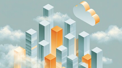 Fototapeta premium Modern 3D Cloud Data Storage and Business Intelligence Technology Illustration