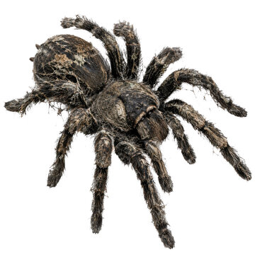 Decayed tarantula spider isolated on white, png transparent background.