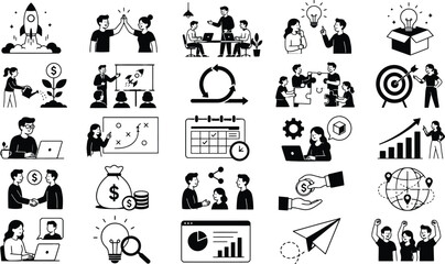 Fototapeta premium Business Icons Set Flat Line Style On White Background