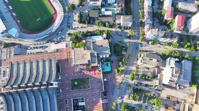 Kosovo Pristina city center, afternoon light,  drone 19 June 2026