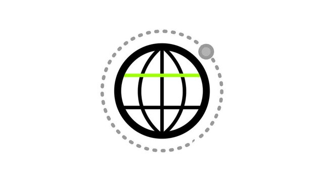 Globe icon with green line and dot.