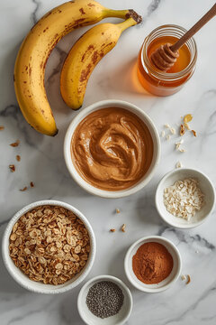Top view of ingredients for banana sushi rolls