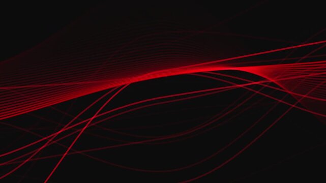 Abstract smooth wavy red lines animation on black background seamless loop 4K