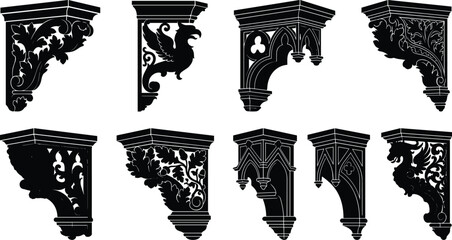 Ornate Architectural Bracket and Corbel Silhouette Vector Set © Anonto