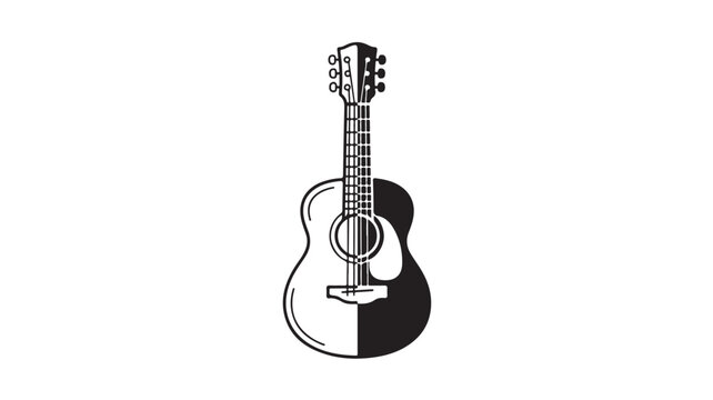 Split design acoustic guitar illustration in black and white with contrasting halves on a clean background