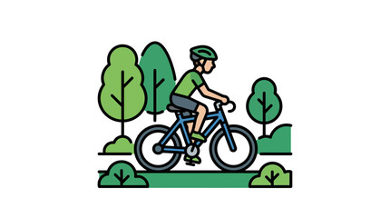 Fototapeta premium A stylized illustration of a person riding a bicycle through a green park
