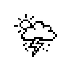 Fototapeta premium A simple pixel art icon showing a sun, a cloud and a lightning bolt