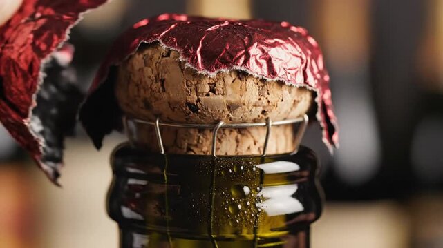 Unwrapping The Red Foil Of A Sparkling Wine Bottle Before Celebration Ceremony Preparation For A Festive Social Event To Pour A Beverage Drink
