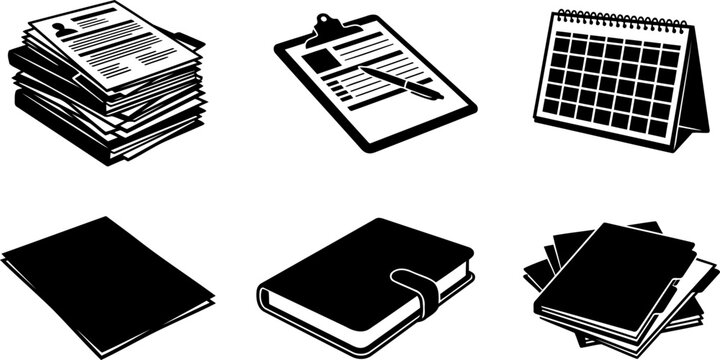 Set of office paperwork and business document vector icons isolated on transparent background