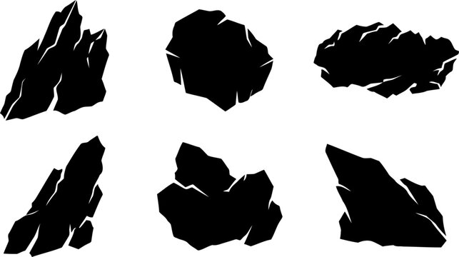 Silhouette rock set collection featuring sharp stone boulder elements for graphic design