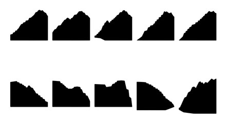 Diverse Mountain Peak Silhouettes, Rugged Summit Icons, Abstract Landscape Shapes, Vector Graphics Set for Outdoor Adventure and Nature Themes © sakil