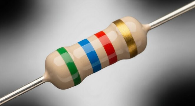 Resistor electronic component with colored bands close-up