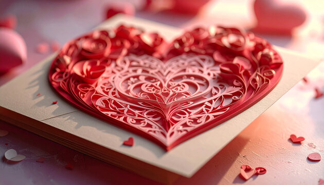 Red heart shape with intricate design on card