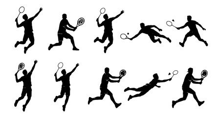Dynamic Tennis Player Silhouettes, Action Poses Vector Set, Sports Athlete Movement Graphics, Professional Game Illustration © samima
