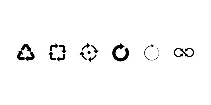 Recycling Symbol Set with Circular Arrows and Loop Icons for Sustainable Waste Management Concept Design