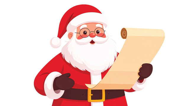 Santa Claus reading a scroll document.