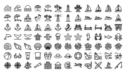 Obraz premium Beach and sea icons set