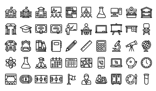 Education and learning icons set linear style vector illustration
