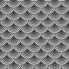 Monochromatic geometric fish scale pattern with black outline. © MdShariful