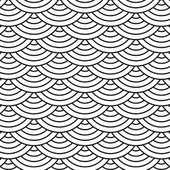 Black and white line art fish scale pattern background. © MdShariful