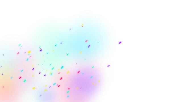 Colorful Confetti Particles Floating on White Background. A cheerful and clean motion graphics loop with glowing pastel bokeh, perfect for celebration, party, and fun digital design projects