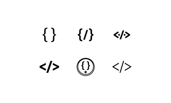 Set of programming code brackets icons isolated on background.
