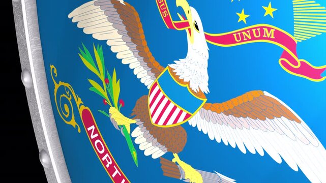 Metallic Shield Transitions with the Flag of State of North Dakota of United States of America